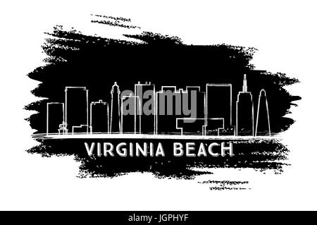 Virginia Beach skyline silhouette. mano bozzetto. illustrazione vettoriale. viaggi di affari e di turismo con il concetto di architettura moderna. Illustrazione Vettoriale