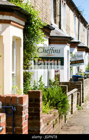 Case a schiera in vendita segni. Cambridge Inghilterra REGNO UNITO Foto Stock