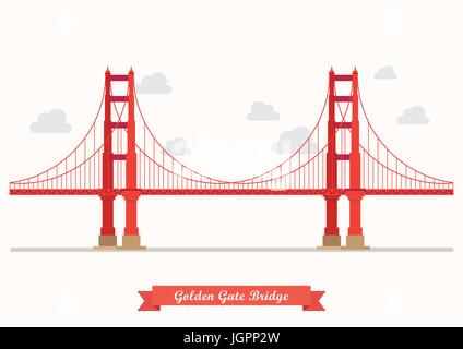Golden Gate Bridge illustrazione. Appartamento di design di stile isolato su sfondo Illustrazione Vettoriale