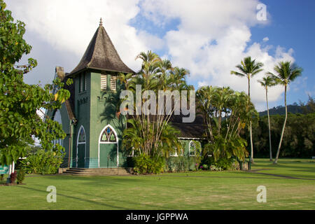 Hanalei, hi, Stati Uniti d'America - 3 novembre 2016: waioli huiia chiesa hanalei sull'isola hawaiana di Kauai Foto Stock