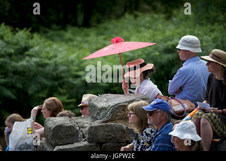 Grindleford Derbyshire, Regno Unito. 9 Luglio, 2017. Centinaia di fedeli provenienti dalla diocesi di Hallam e Nottingham assistere alla Messa presso la Padley annuale pellegrinaggio a Padley cappella. Il pellegrinaggio è iniziato nel 1898 in onore di due sacerdoti cattolici, Nicholas Garlick e Robert Ludlum, che, essendo stati ordinati sacerdoti del continente, commessi di alto tradimento dal ritorno in Inghilterra. Essi sono stati arrestati a Padley Manor ed eseguiti a derby nel 1588. Credito: Giovanni friggitrice/Alamy Live News Foto Stock