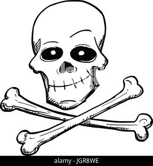 Vector cartoon di pericolo veleno o segno dei pirati del cranio umano e due ossa incrociate Illustrazione Vettoriale