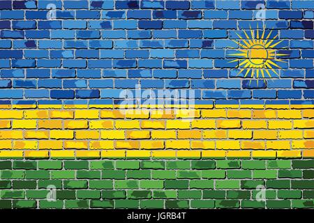 Bandiera del Ruanda su un muro di mattoni - Illustrazione, Ruanda bandiera sul mattone sfondo testurizzato, Abstract grunge vettore di mosaico Illustrazione Vettoriale