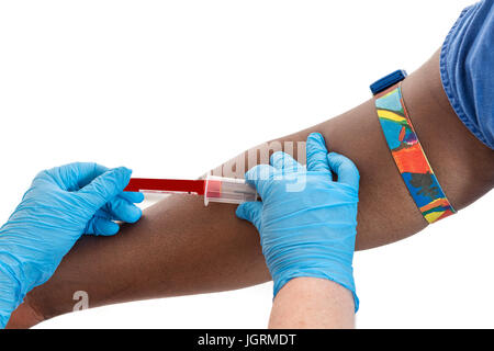 Preparare a mano per dare un sangue per un esame Foto Stock