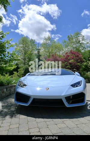 Un baby blue Lamborghini huracan parcheggiata e sul display a Toronto evento sociale. Foto Stock