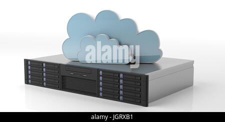 Computer server unità di storage e il cloud isolati su sfondo bianco. 3d illustrazione Foto Stock