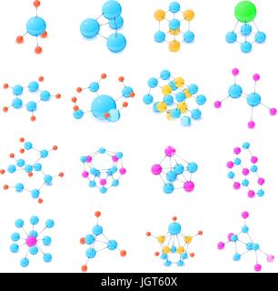 Molecola di set di icone, stile isometrico Illustrazione Vettoriale