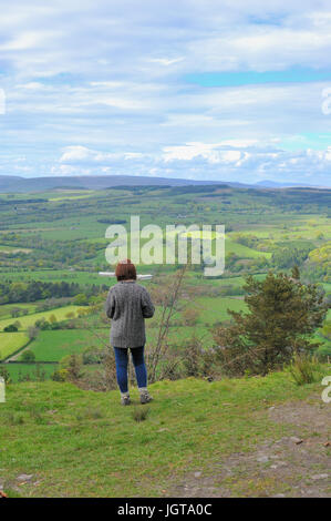 Guardando fuori attraverso la foresta di Bowland da Longridge cadde Foto Stock