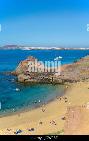 Playa de Papagayo, uno dei sei spiagge Papagayo a Punta Papagayo, Playa Blanca, Lanzarote, Isole canarie, Spagna, Europa Foto Stock