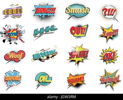 Impostare collezione comic frasi parole Illustrazione Vettoriale