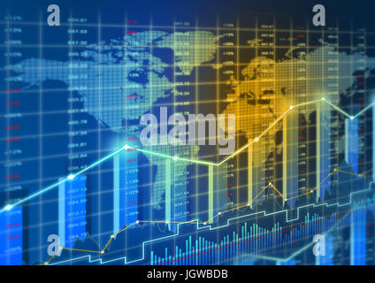 Borsa blu tema colore di sfondo con barre e statistiche Foto Stock
