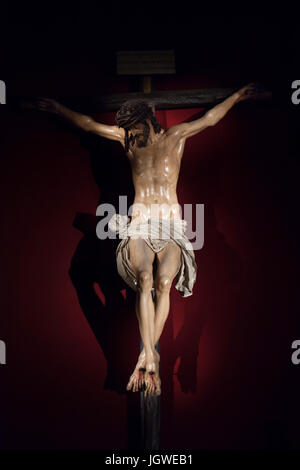 Crocifissione conosciuta come El Cristo de la Clemencia dal Barocco spagnolo scultore Juan Martínez montañés (1603-1604) nell'Capilla de San Andrés nella Cattedrale di Siviglia (Catedral de Sevilla) a Siviglia, in Andalusia, Spagna. Foto Stock