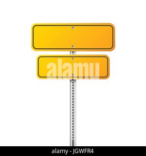 Giallo su strada segno di traffico. Blank Board con posto per testo.mockup. Informazioni isolate di segno. Direzione. Illustrazione Vettoriale. Illustrazione Vettoriale