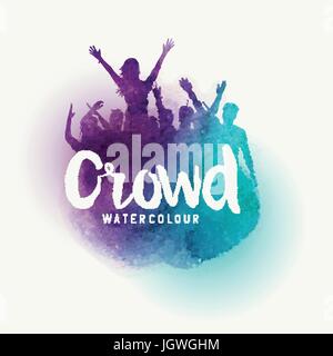 Una folla di giovani in occasione di un concerto in stile acquarello. Illustrazione Vettoriale Illustrazione Vettoriale