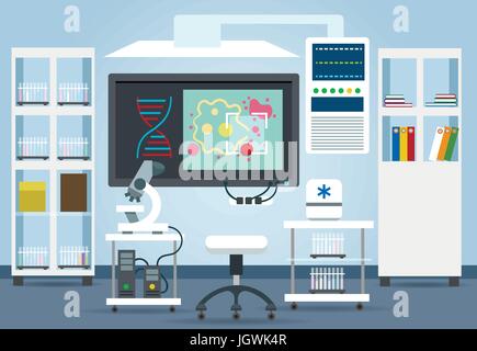 La ricerca biologica lab interno illustrazione vettoriale. La scienza ambiente di laboratorio per la chimica e la biologia degli esperimenti Illustrazione Vettoriale