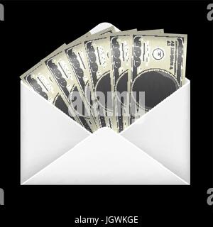 100 dollar banconote denaro all'interno della busta bianca Illustrazione Vettoriale