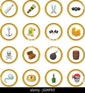 La cultura dei pirati simboli icone cerchio Illustrazione Vettoriale