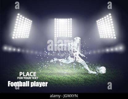 Le luci dello stadio. Motion design. Giocatore di calcio, calcio di un pallone. Illustrazione Vettoriale. Illustrazione Vettoriale