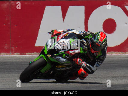 Lug 09 2017 Monterey, CA, U.S.A. # 66 Tom Sykes proveniente in uscita di curva 11 durante il Motul SBK FIM Superbike World Championship Geico U.S. Round di Mazda Raceway Laguna Seca Monterey, CA Thurman James/CSM Foto Stock