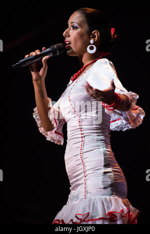 Camagua Compania Folklorica da Camagüey, Cuba, effettuando al xxix Folkart CIOFF Internazionale Festival di Folclore folklore sub-festival di Festival di Quaresima, una delle più grandi feste all'aperto in Europa. Folkart, Festival Lent, Maribor, Slovenia, 2017. Foto Stock