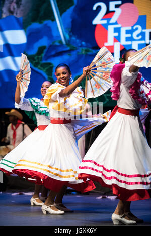 Camagua Compania Folklorica da Camagüey, Cuba, effettuando al xxix Folkart CIOFF Internazionale Festival di Folclore folklore sub-festival di Festival di Quaresima, una delle più grandi feste all'aperto in Europa. Folkart, Festival Lent, Maribor, Slovenia, 2017. Foto Stock