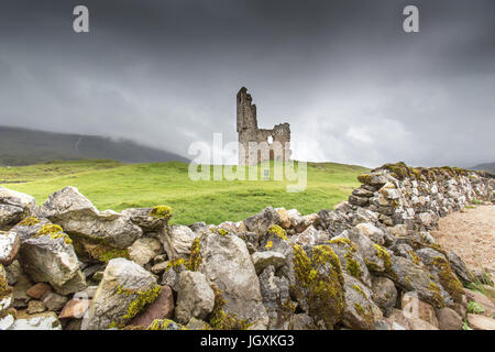 Situato sulle sponde del Loch Assynt, Ardvreck Castle risale alla metà del XVI secolo. Foto Stock