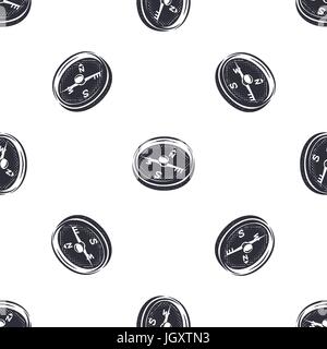 Vintage disegnati a mano bussola seamless pattern. Il design in bianco e nero per la stampa di tessuti, magliette e altre identità. Vettore di stock Illustrazione Vettoriale