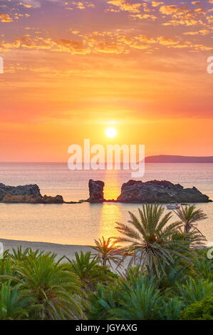 Alba alla spiaggia di Vai, Creta, Grecia Foto Stock