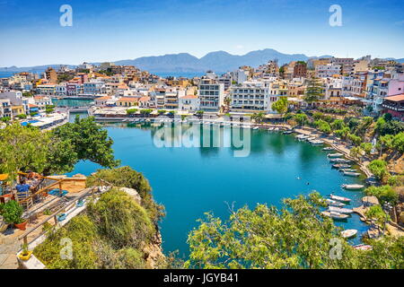 Il lago di Voulismeni, Agios Nikolaos, Creta, Grecia Foto Stock