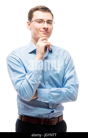 Ritratto di imprenditore sorridente in blu camicia a righe isolate Foto Stock