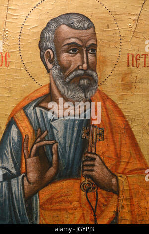 Icona nel Pedoulas Museo Bizantino : Saint Peter (XVII secolo). Cipro. Foto Stock