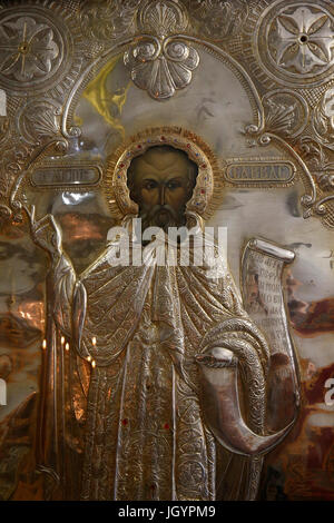 San Savos (Savvas) 's chiesa iconostasi sollievo. Saint Savvas. Nicosia. Cipro. Foto Stock