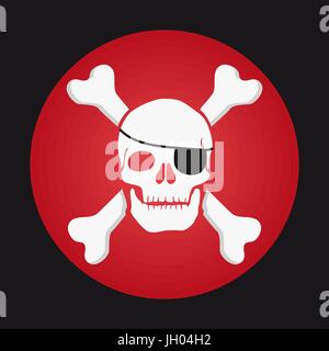Cranio e crossbones icona piatta. "Jolly Roger' eyepatch pirata. Illustrazione Vettoriale