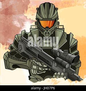 Spaceman futuristico con arma - illustrazione vettoriale Illustrazione Vettoriale