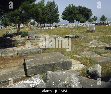 La Turchia. Priene. Antica città greca della Ionia. Agora. Rovine. Anatolia. Foto Stock