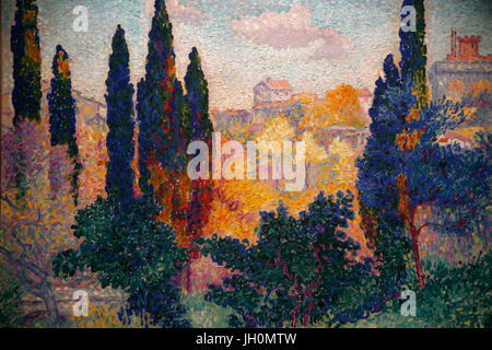 Il museo d' Orsay. Henri-Edmond Cross. Cipressi a Cagnes. Olio su tela. 1908. Parigi. La Francia. Foto Stock