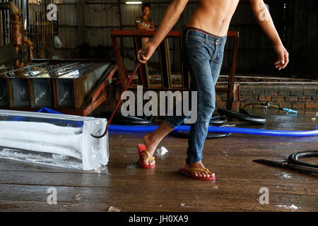 Fabbrica del ghiaccio a Battambang. Cambogia. Foto Stock