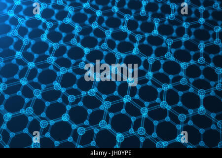 3D rendering abstract nanotecnologie esagonale forma geometrica di close-up, concetto grafene struttura atomica, concetto grafene struttura molecolare Foto Stock