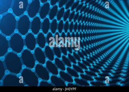 3D rendering abstract nanotecnologie esagonale forma geometrica di close-up, concetto grafene struttura atomica, concetto grafene struttura molecolare Foto Stock