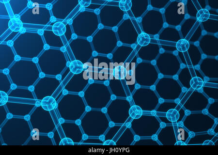 3D rendering abstract nanotecnologie esagonale forma geometrica di close-up, concetto grafene struttura atomica, concetto grafene struttura molecolare Foto Stock