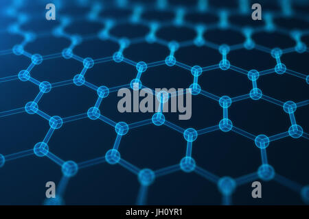 3D rendering abstract nanotecnologie esagonale forma geometrica di close-up, concetto grafene struttura atomica, concetto grafene struttura molecolare Foto Stock