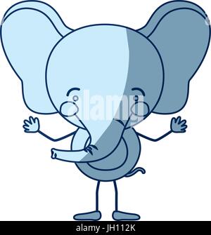 Colore blu silhouette di ombreggiatura caricatura di elefante espressione della felicità Illustrazione Vettoriale