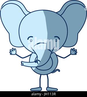 Colore blu silhouette di ombreggiatura caricatura di un elefante tranquility expression Illustrazione Vettoriale