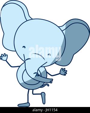 Colore blu silhouette di ombreggiatura caricatura con graziosi elephant dancing Illustrazione Vettoriale