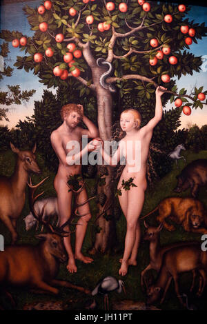 Il Courtauld Gallery. Lucas Cranach il Vecchio. Adamo ed Eva. 1526. Olio su pannello. Regno Unito. Foto Stock