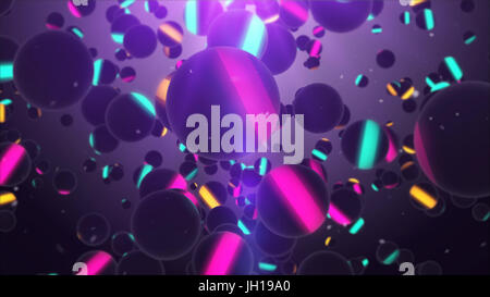 3D rendering di strisce scure sfera in aria con un sfondo viola e la profondità di campo. Foto Stock
