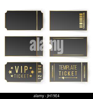 Vip Ticket template vettoriale. Nero vuota di biglietti e tagliandi vuota. Teatro, Cinema Biglietti coupon. Illustrazione isolato. Illustrazione Vettoriale