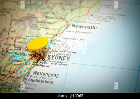 Mappa contrassegnati con la posizione di Sydney Foto Stock