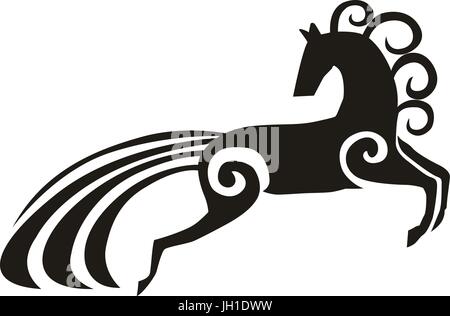 Vettore - Esecuzione di cavallo nero icona illustrazione silhouette isolato su bianco Illustrazione Vettoriale