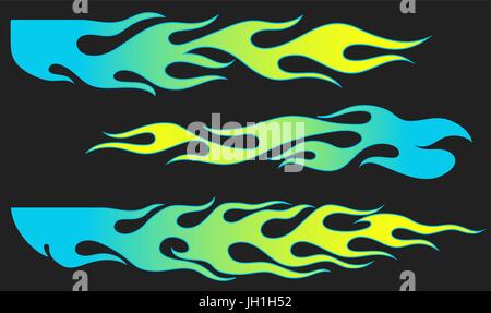 Fiamme di fuoco, blu e giallo di colore gradiente, isolati gli elementi del vettore Illustrazione Vettoriale